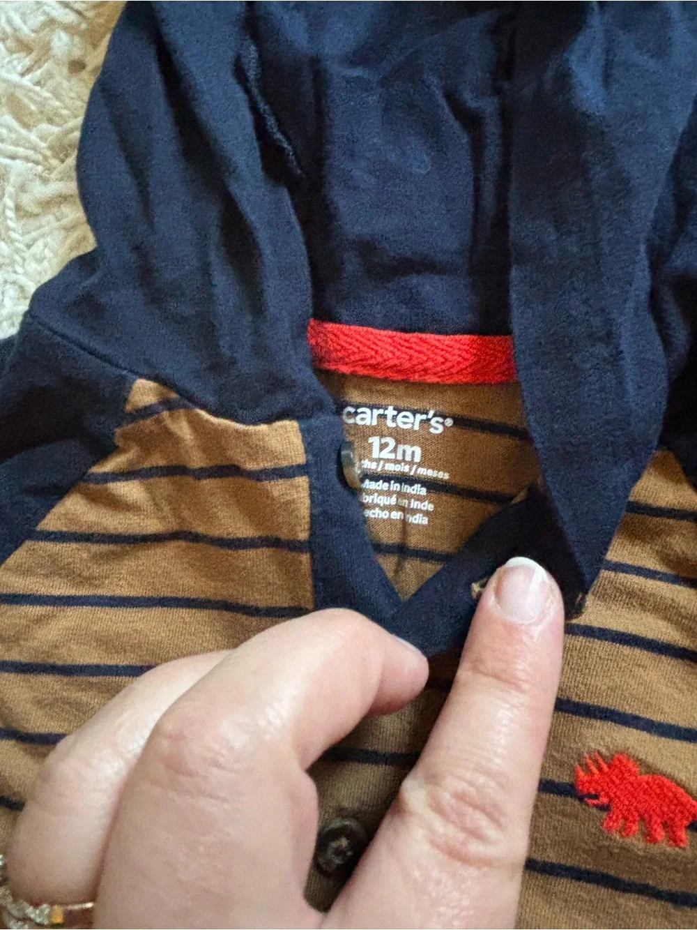 Carter's Brown and Navy Hooded Striped One-Piece